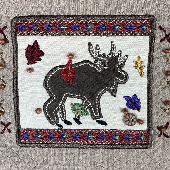 Christopher & Banks Tan Quilted Embroidered Canoe and Moose Themed Shirt M - Picture 10 of 12